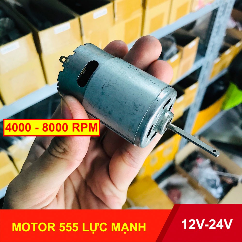 Motor 555 12V - 24V lực mạnh tốc độ chậm 4000 RPM chạy êm chế khoan cưa điện mini - LK0183