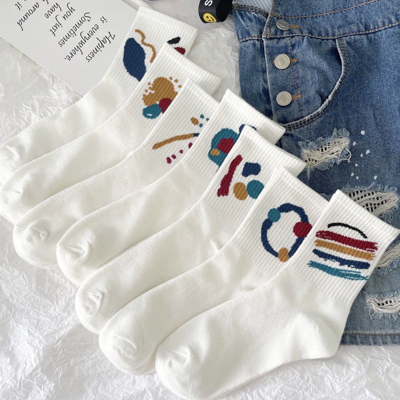 Vớ Ống In Họa Tiết Graffiti Phong Cách Đường Phố Hàn Quốc Nhật Bản Dành Cho Nữ