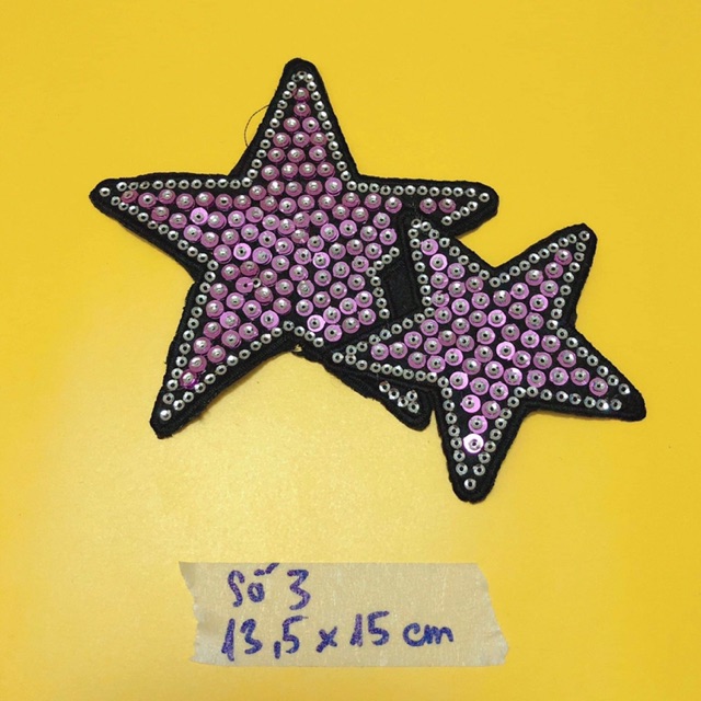 Hình thêu, sticker thêu ngôi sao kim sa màu
