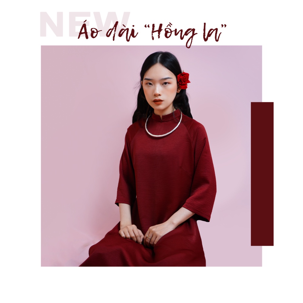 Áo dài Trâm Anh dáng xưa Hồng La chất lụa tằm | The Red Wine tone