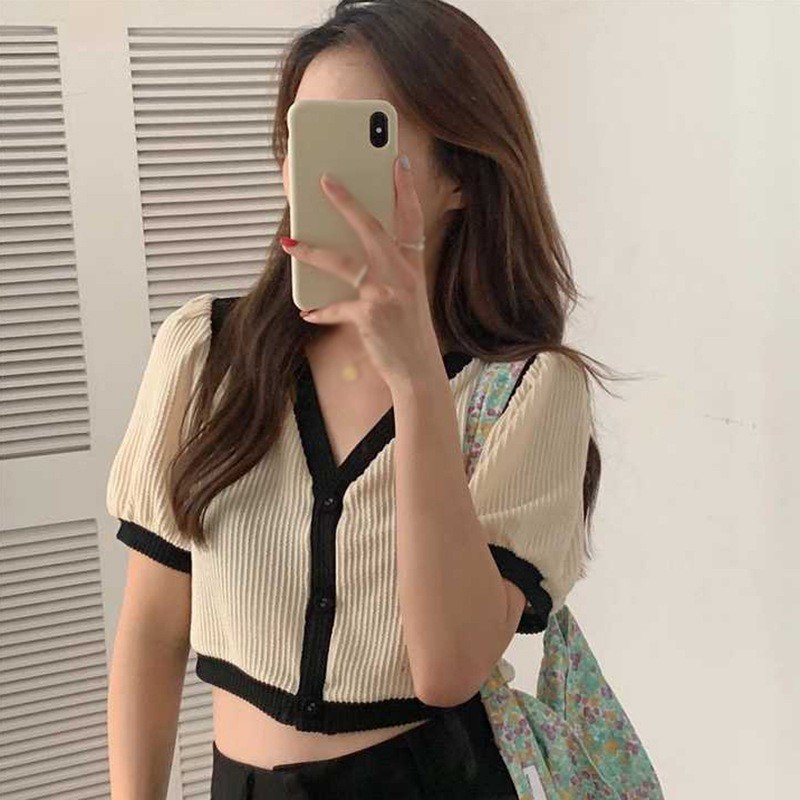 Áo Nữ Tay Ngắn Cổ Chữ V Thời Trang Quyến Rũ