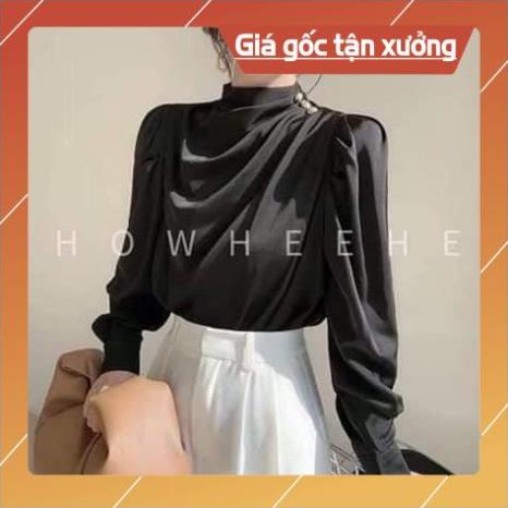 Áo Sơ Mi Nữ 💖Gloria Shop 💖chất lụa satin, áo đính cúc vai tay dài kiểu thời trang sếp ly vai sang trọng | BigBuy360 - bigbuy360.vn