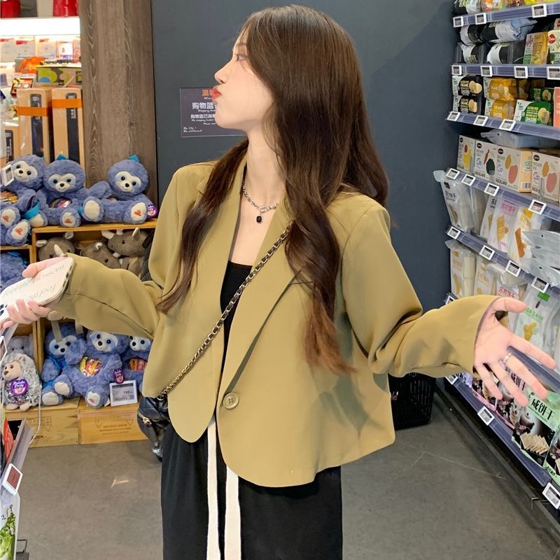 Áo khoác vest SUXI tay dài dáng rộng màu trơn thanh lịch dễ phối đồ