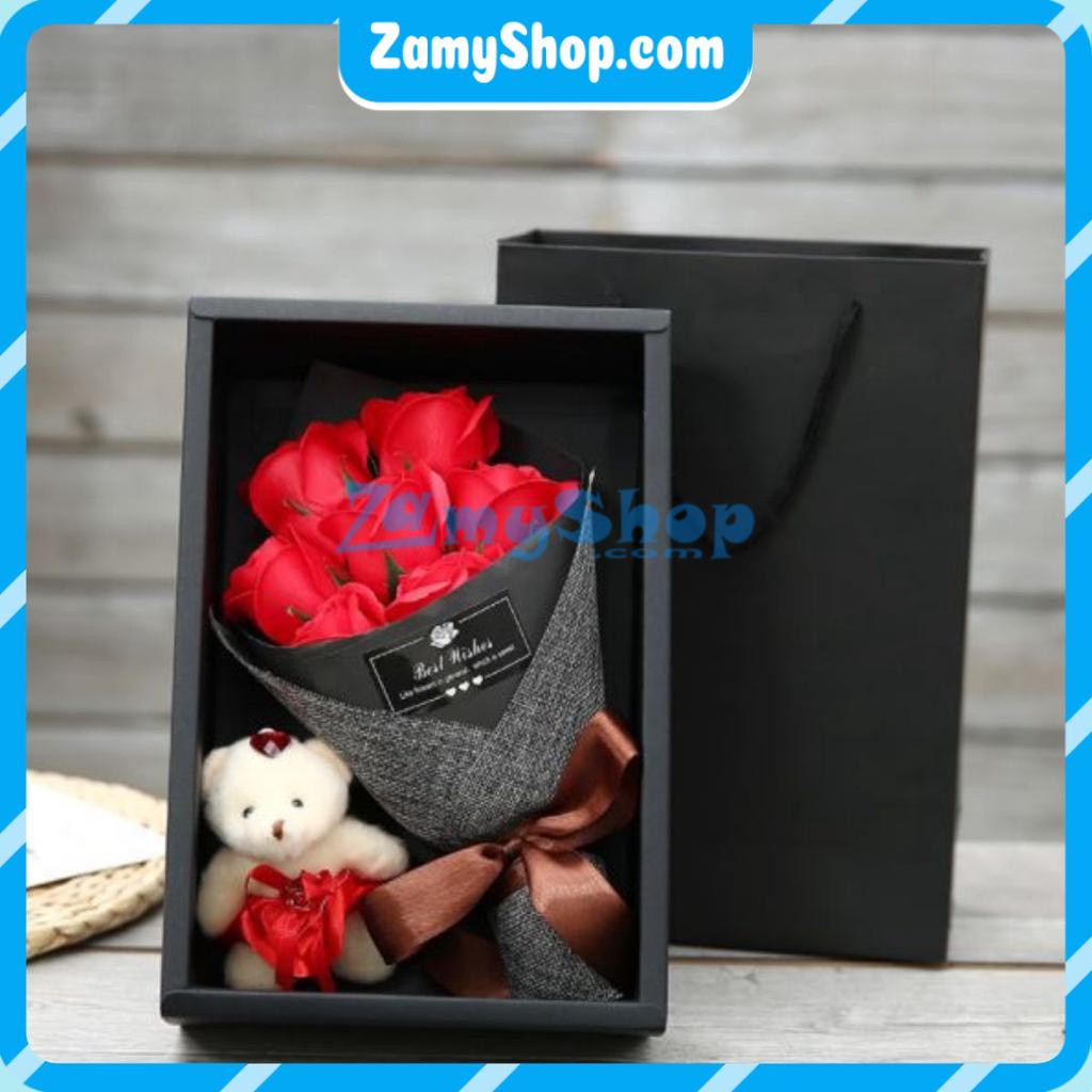 🌹 🌹Hộp hoa hồng sáp Cao cấp 7 bông - kèm gấu và thiệp🌹 🌹