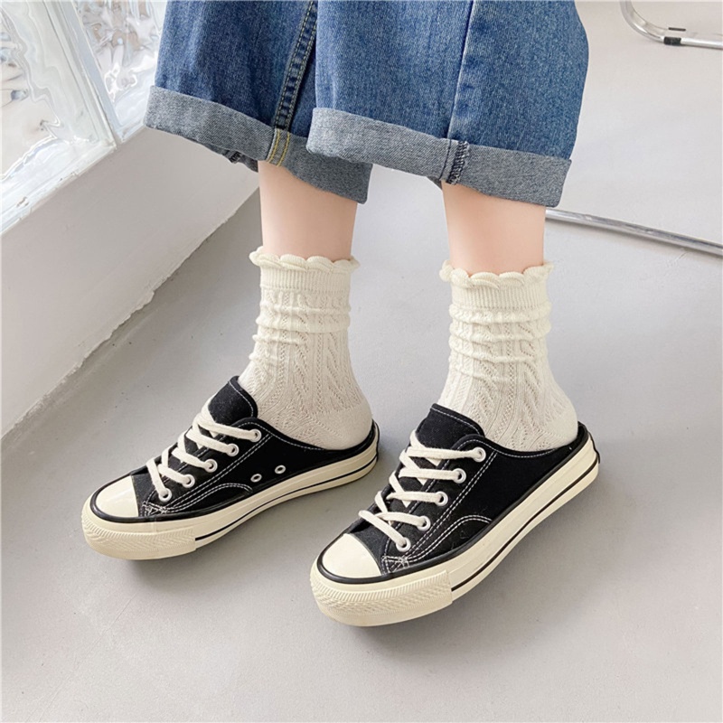 XIXI Vớ cotton dệt kim cổ thấp màu sắc ngọt ngào phong cách lolita thời trang thu đông cho nữ