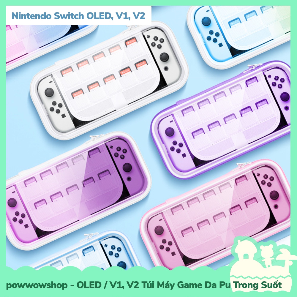 [Sẵn VN - Hỏa Tốc] OLED / Switch V1, V2 Túi Đựng Máy Game Da Pu + Nhựa Trong Suốt Colorfull Nintendo Switch