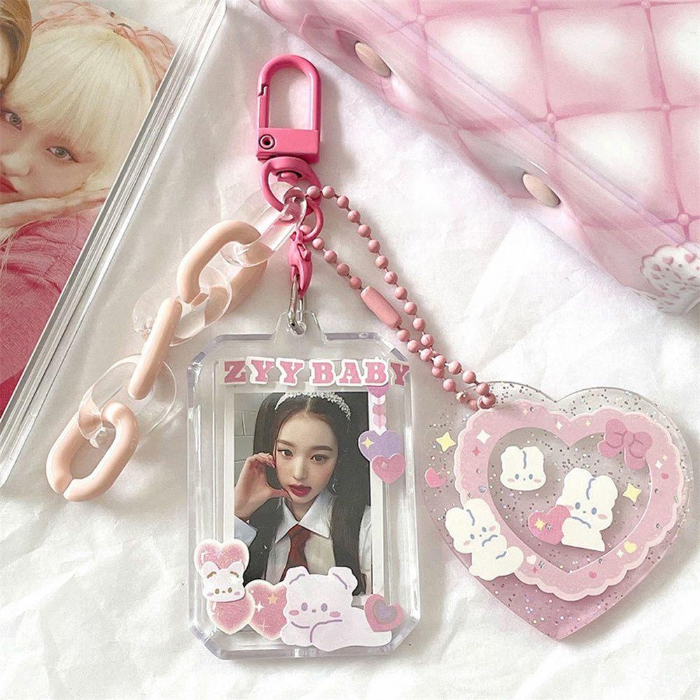 AUBREY Photocard Holder Cute Keyring Acrylic School Stationery Transparent Album Idol Photo Sleeves Photo Protector Student Card Case Keychain