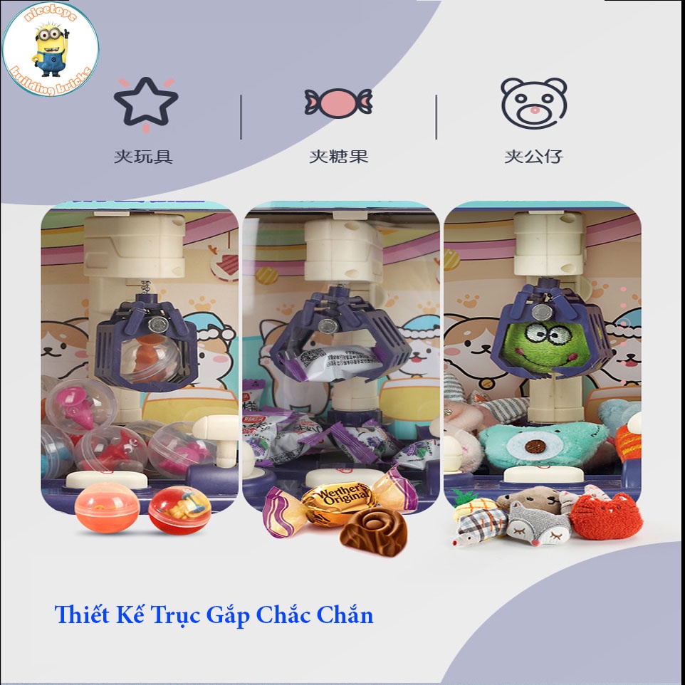Máy Gắp Thú Bông Mini Dành Cho Bé Kích Thước Lớn Có Nhạc , Đèn Bắt Mắt Kèm Theo Xu , Bóng , Gấu Cho Trẻ Thoả Sức Đam Mê