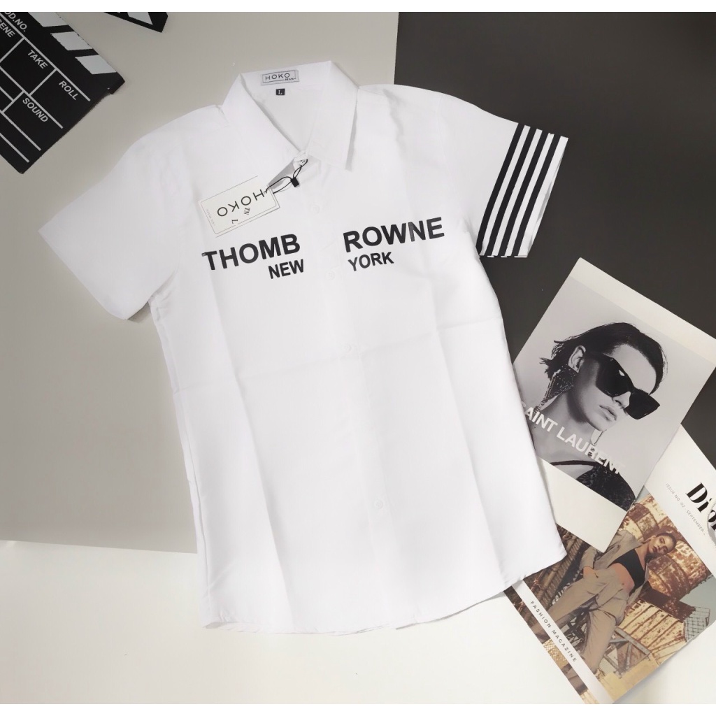 Áo sơ mi nam tay ngắn vải lụa cao cấp THOMBROWNE phong cách sang trọng lịch lãm [NEW UNISEX]