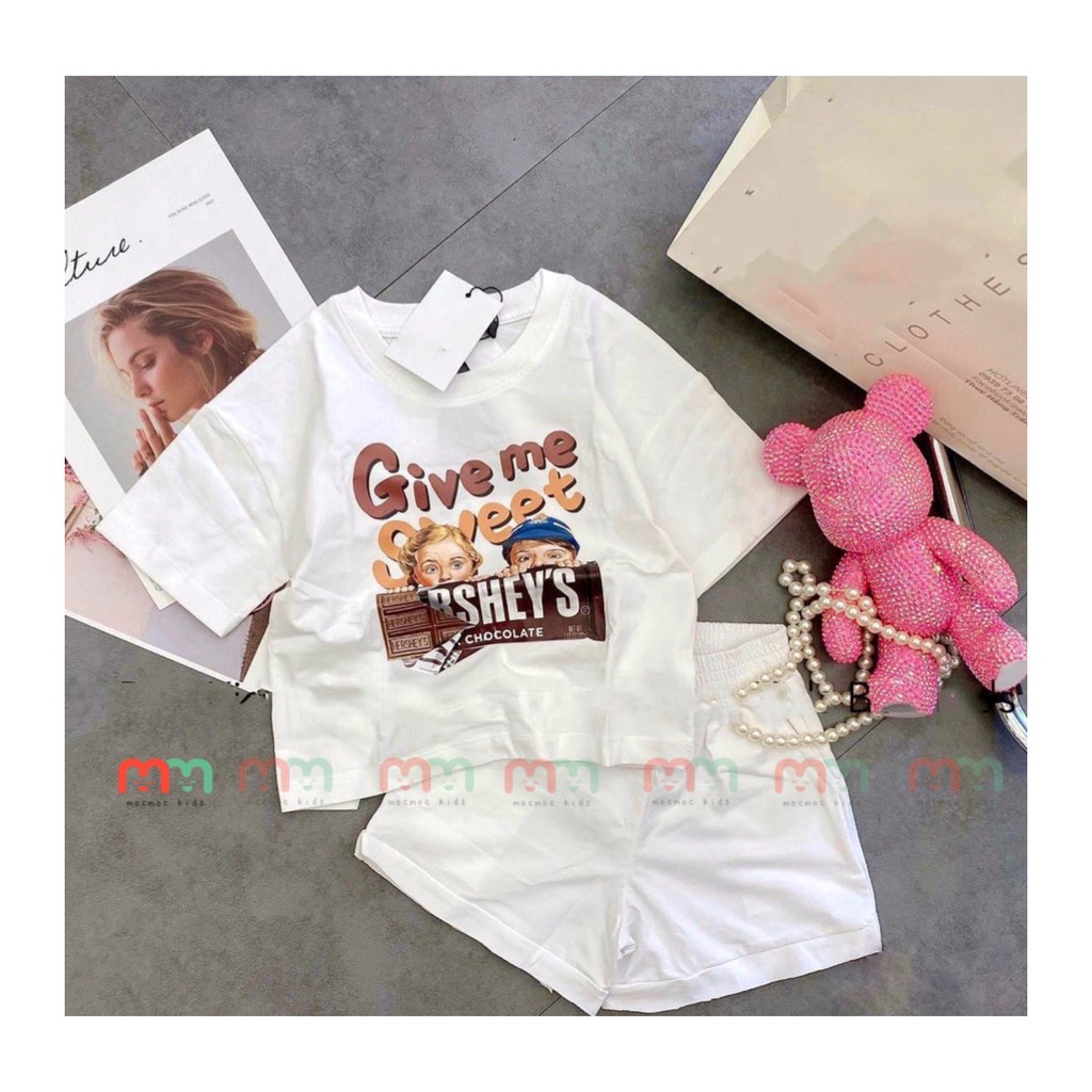 Set đồ bé gái dễ thương áo thun cách điệu phía sau phối quần cộc thun cotton mềm mịn co dãn thấm hút cho bé 8kg đến 38kg