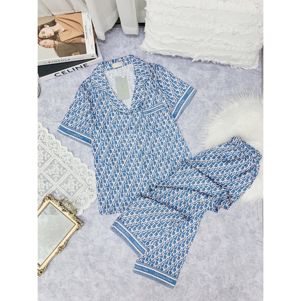 Bộ lụa hãng sam choco áo ngắn tay quần dài bộ mặc nhà đẹp bộ pijama cao cấp