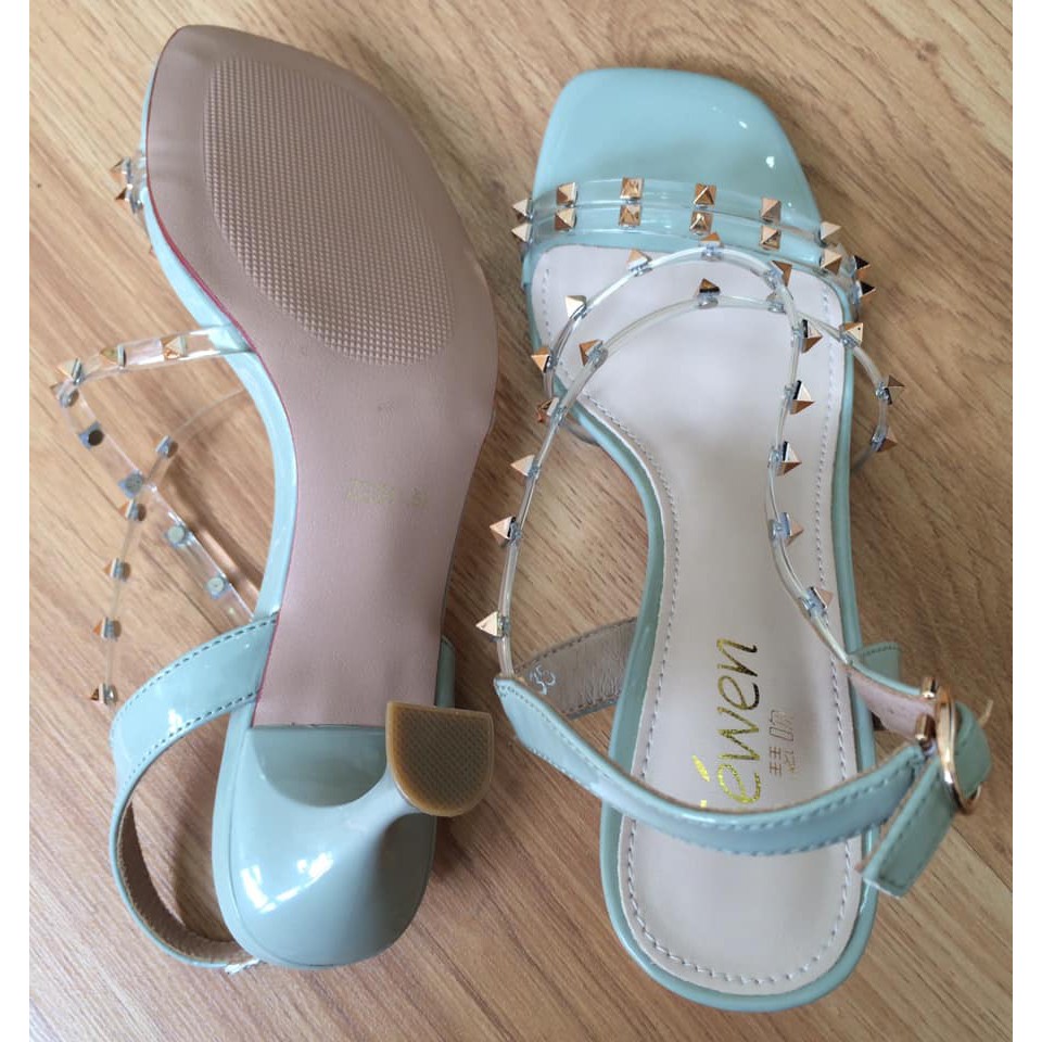 THANH LÝ G269 Giầy Sandal Xăng đan xanh phối đinh Size 35.5