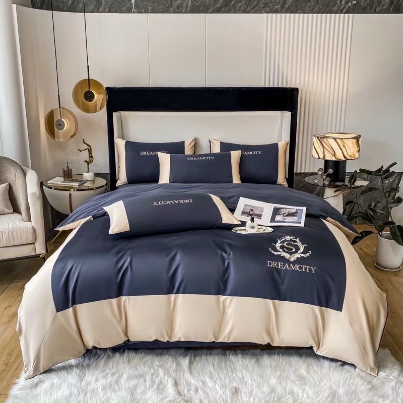 Bộ Chăn Ga Gối Dream City Lụa Cotton 4 Món Cao Cấp Phối Màu Sang Trọng Mẫu Mới Nhất 2023