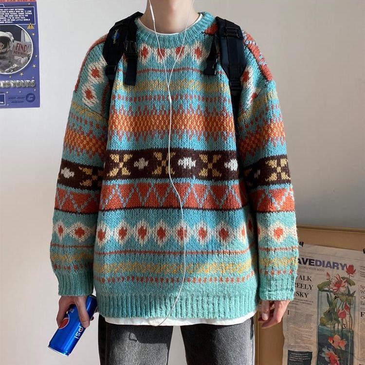 Áo Sweater Dệt Kim Dày Dặn Dáng Rộng Phong Cách Thời Trang Hàn Quốc Cho Nam Giới