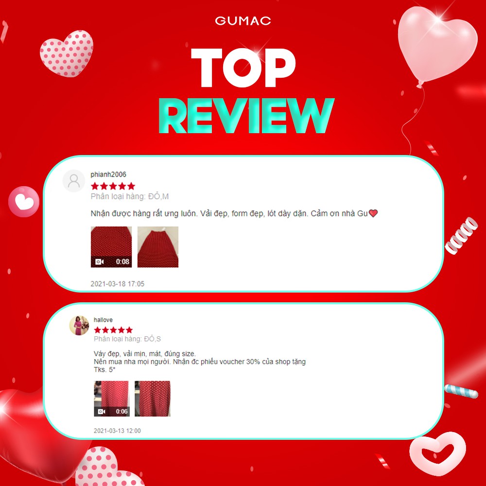 Chân váy nữ dài họa tiết chấm bi GUMAC màu đỏ đủ size, phong cách trẻ trung, thanh lịch VB3127 | BigBuy360 - bigbuy360.vn