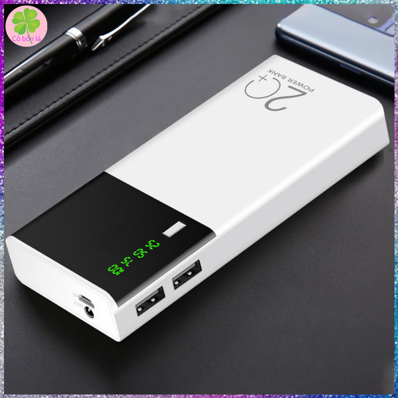 Sạc dự phòng, Pin dự phòng 20000 mAh 2 cổng USB Sạc nhanh,màu trắng nhỏ gọn tiện lợi Tích Hợp Sạc Nhanh Fast Charge