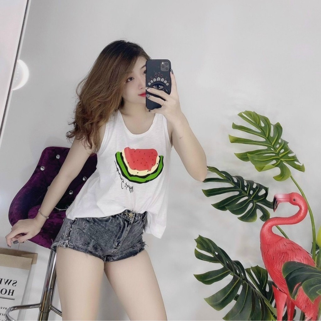 Áo ba lỗ nữ form rộng kiểu thể thao IN TRÁI DƯA thun co dãn Mịn Mát NT Closet - AT006 | BigBuy360 - bigbuy360.vn