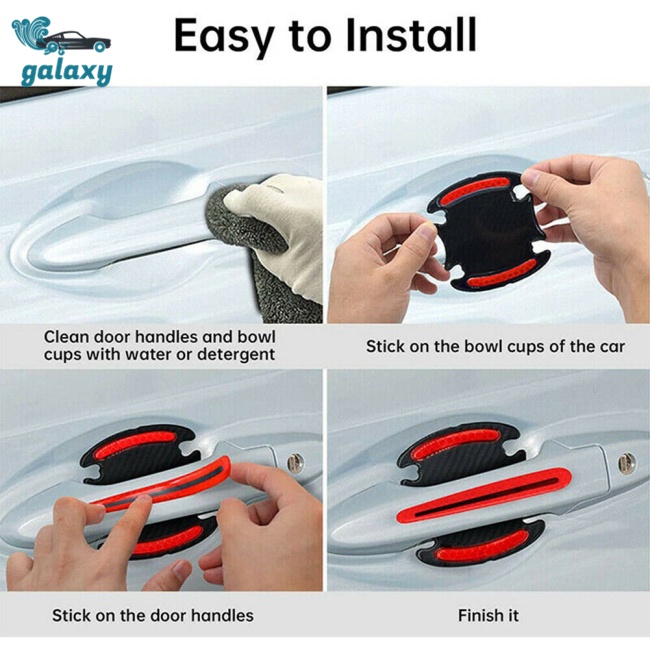 Galaxy Bộ 8 Miếng Dán Phản Quang Cảnh Báo An Toàn Chống Trầy Cho Tay Nắm Cửa Xe Hơi