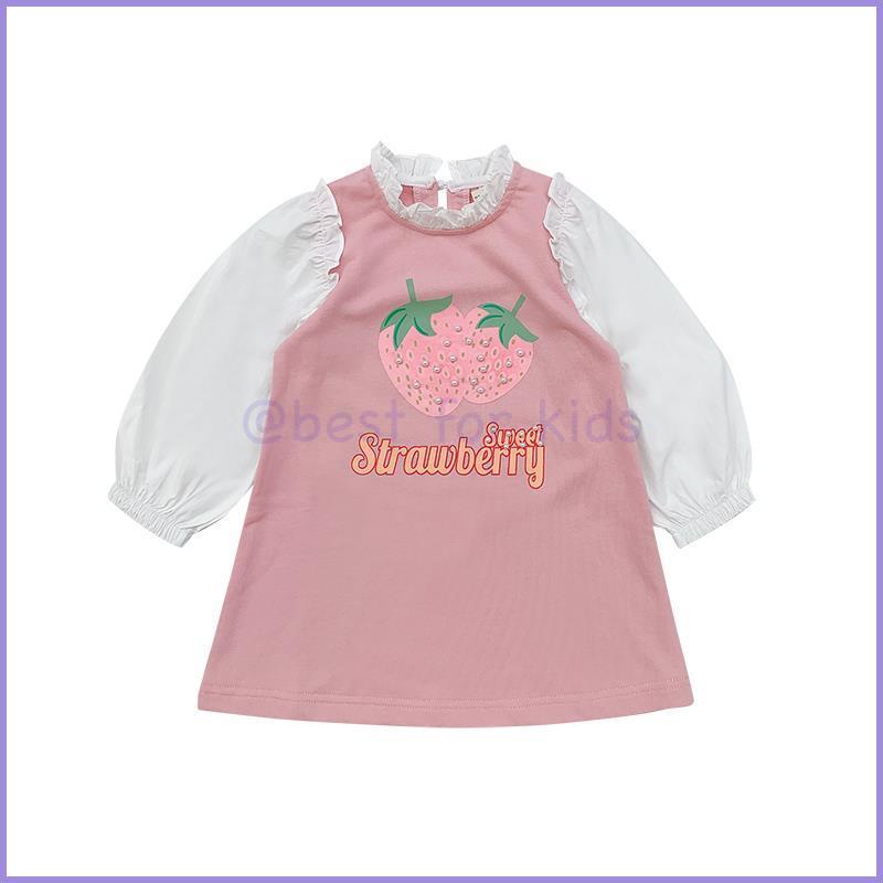 Đầm Công Chúa Tay Dài Họa Tiết Trái Dâu Dễ Thương Thời Trang Cho Bé Gái