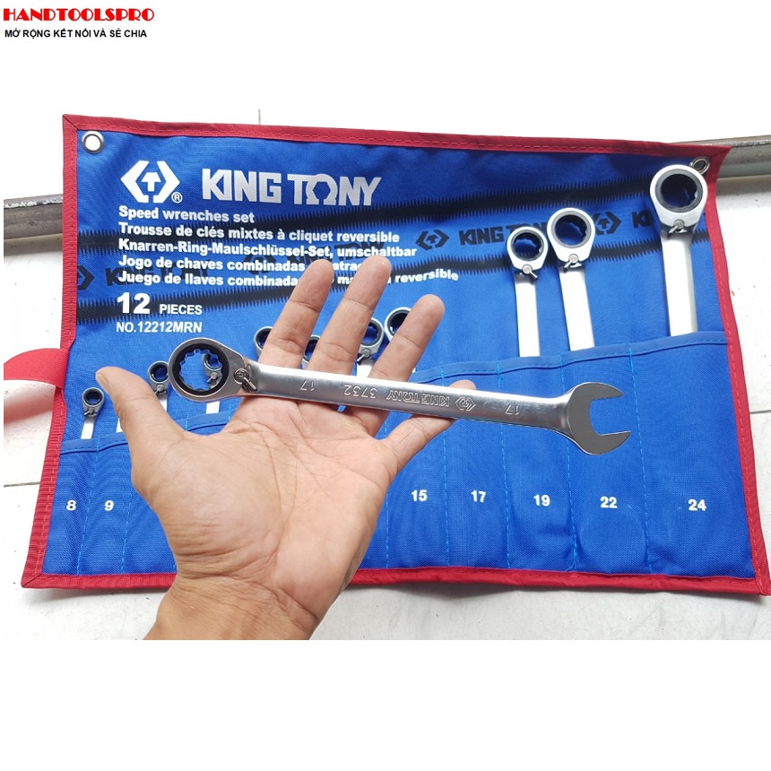 8-24mm Bộ cờ lê vòng miệng tự động 12 cái hệ mét Kingtony 12212MRN