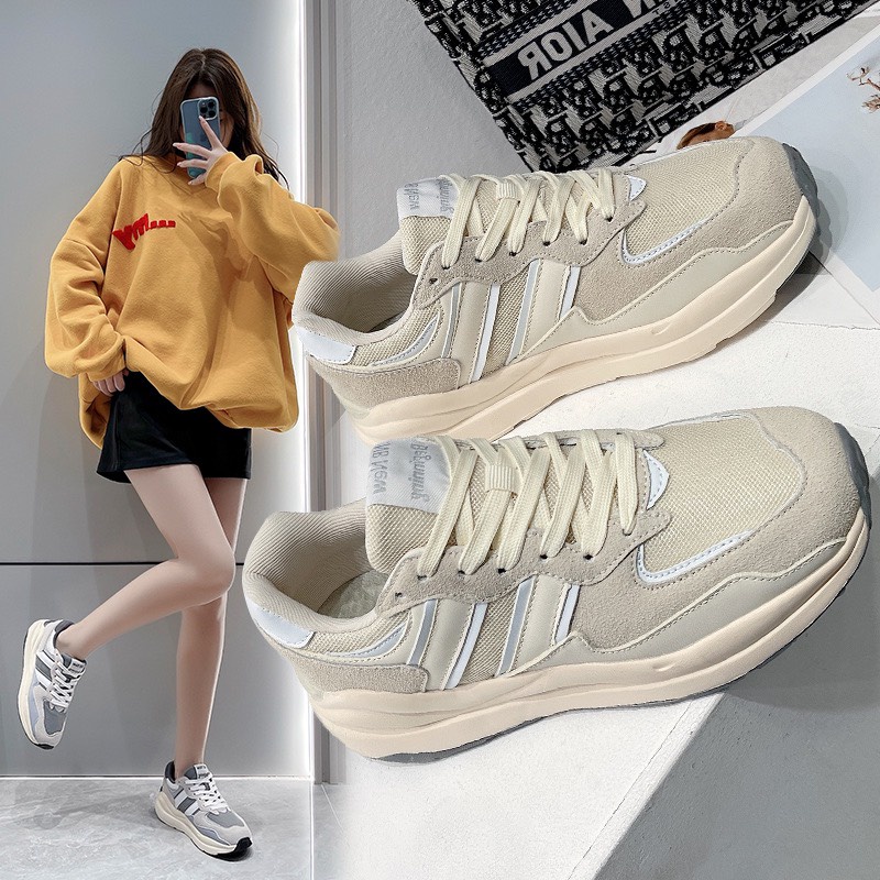 Giày thể thao nữ màu kem đế xám cao cấp Giày sneaker Ulzzang hot trend 2022