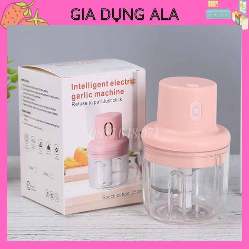 Máy Xay Tỏi Ớt Cầm Tay Mini Sạc Điện 250ml Đa Năng Xay Thịt, Sinh Tố, Đồ Ăn Dặm, Củ,Quả,Tiện Lợi