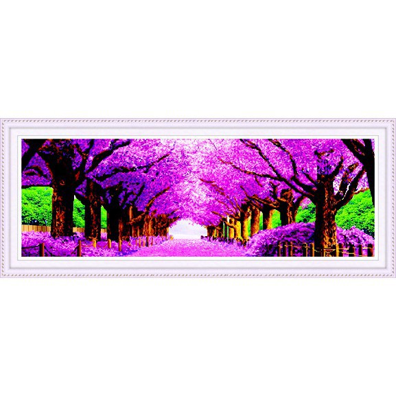 TRANH ĐÍNH ĐÁ Phong Cảnh Hàng Cây tím tình yêu 77480 (134x50) Chưa đính