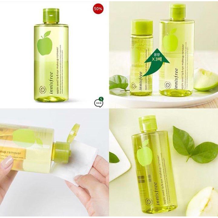 Tẩy trang mắt môi Táo xanh Apple Juicy Lip & Eye Remover Innisfree [Chính hãng]