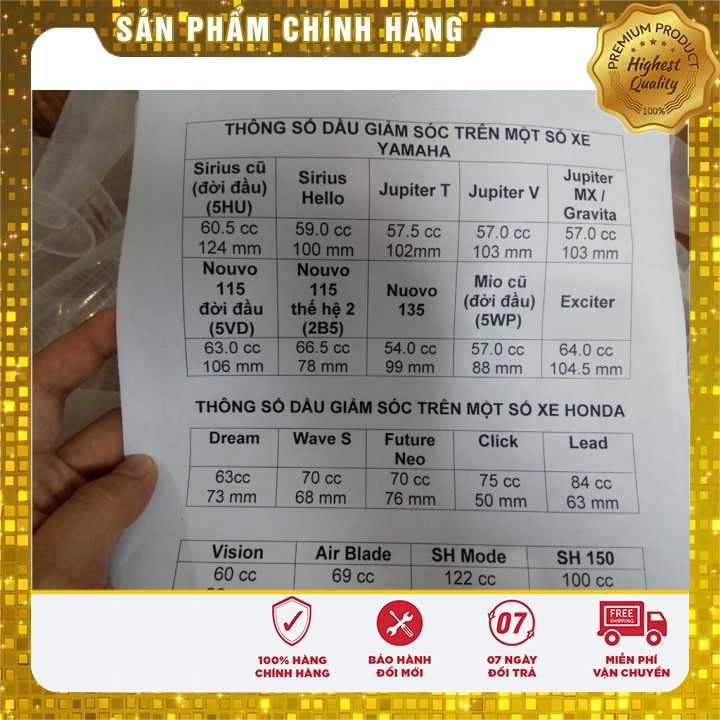 ỐNG ĐONG DẦU GIẢM SÓC + PHIẾU THÔNG SỐ ĐONG DẦU