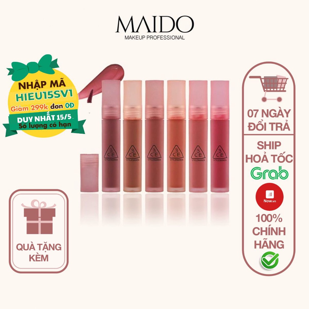 Son 3CE Blur Water Tint son kem lì chống dính cốc mền mịn lâu trôi S003 MAIDO cosmetics