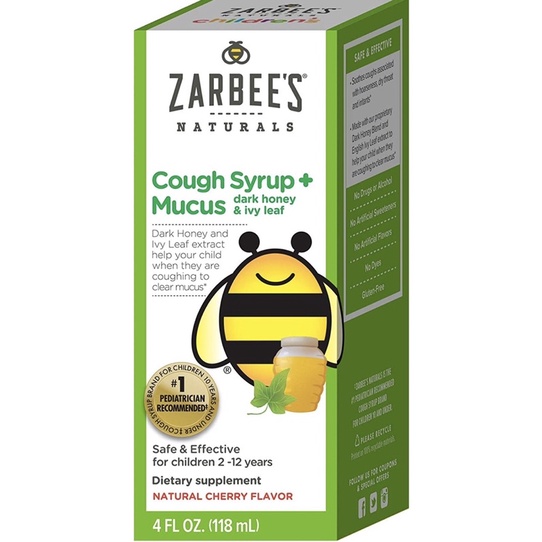 Siro giảm ho, long đờm Zarbee’s Cough / Cough Syrup Mucus dành cho bé từ 2-12 tuổi của Mỹ