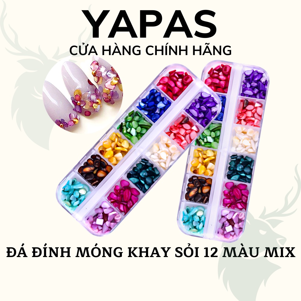 Đá đính móng nail khay sỏi 12 màu mix size tặng kèm nhíp gắp đá , đá sỏi gắn trang trí móng chuyên dụng