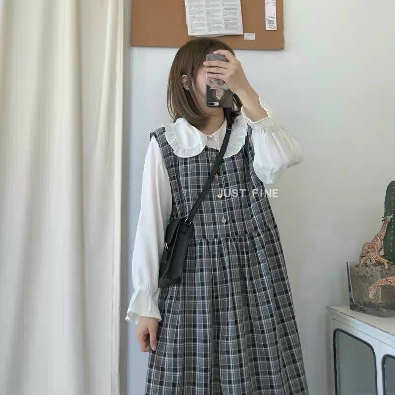 SALE SET YẾM CARO MIDI DÁNG DÀI VÀ ÁO SƠMI CỔ BÈO SIÊU XINH KÈM ẢNH THẬT