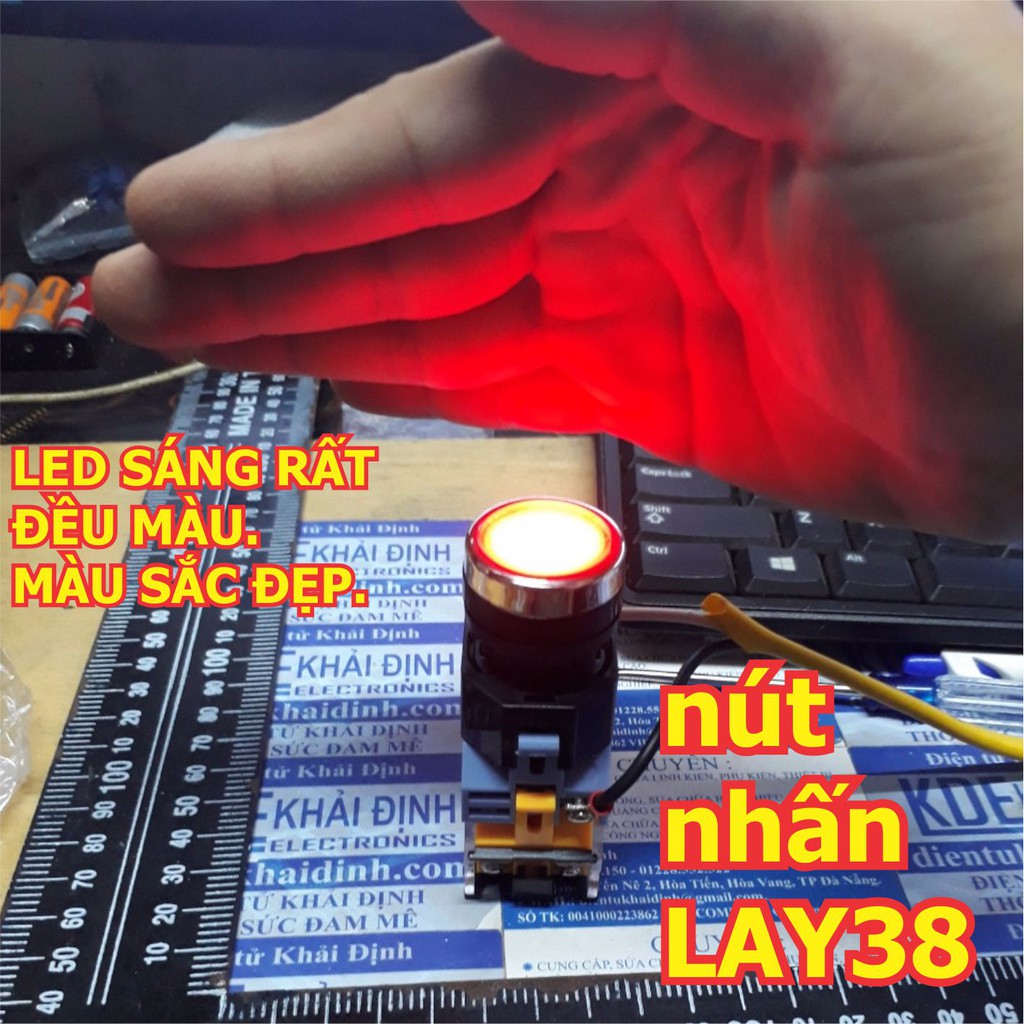 Nút nhấn tủ điện RESET, ấn nhả LAY38-11D, 1 thường đóng, 1 thường mở, phi 22mm, có led áp 24V, có 5 màu kde5594