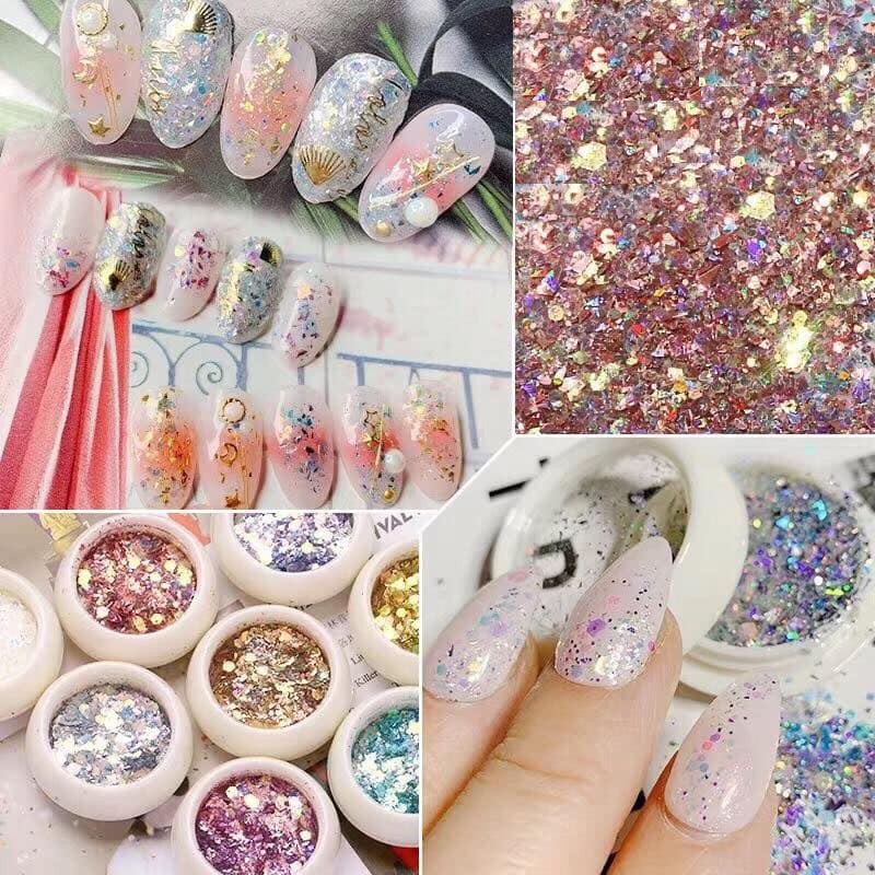 Phụ kiện nail giá rẻ sét nhũ khổng tước nhũ kim cương vảy cá set 8 hũ VUA SƠN AS