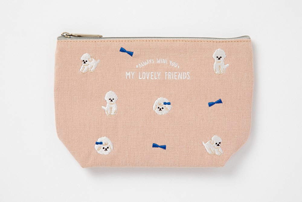 Túi Vải Đựng Đồ Cá Nhân ARTBOX Hàn Quốc Thêu Họa Tiết Cún Bichon Màu Hồng