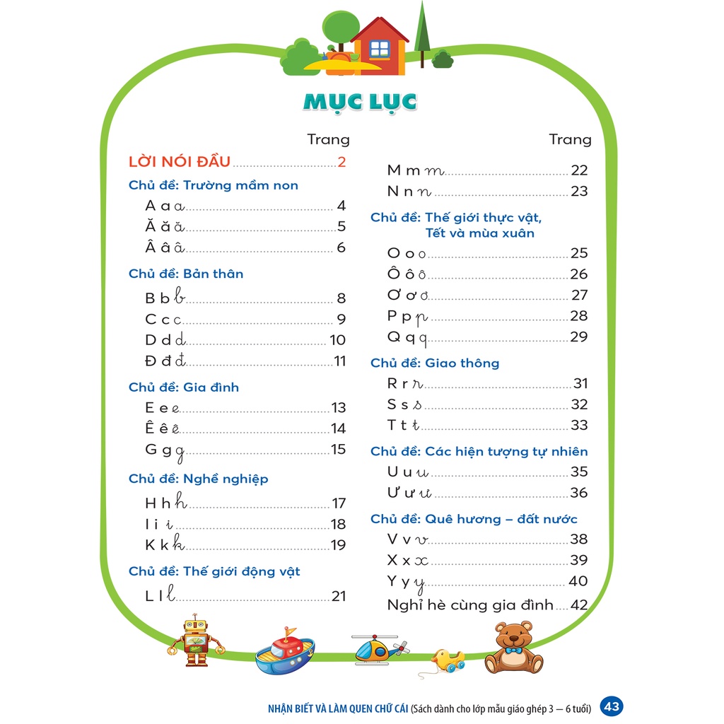 Sách nhận biết và làm quen chữ cái - sách mầm non cho trẻ 3 - 6 tuổi