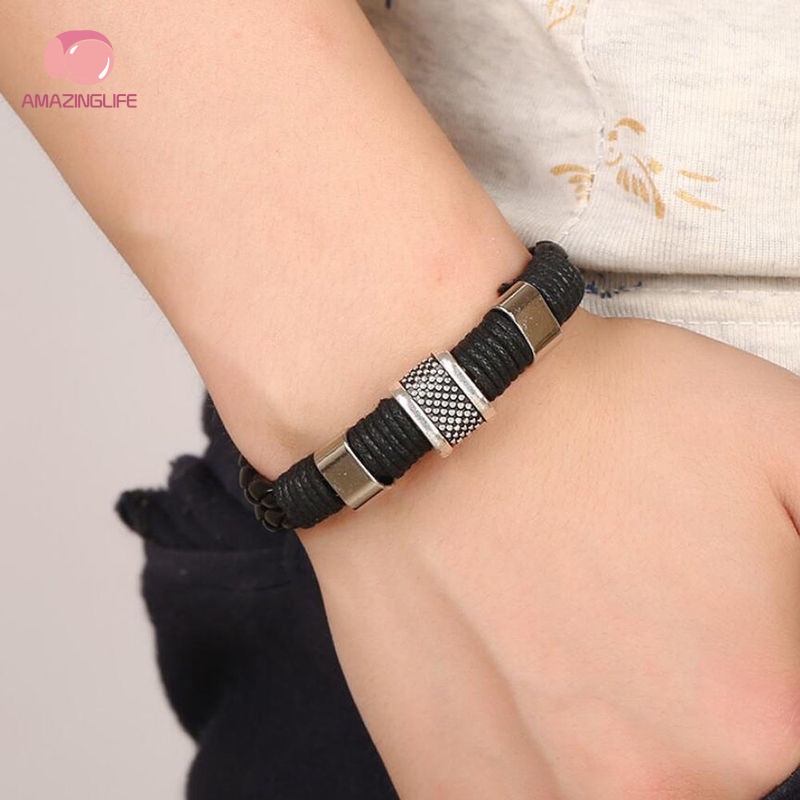 [Amazinglife] Vòng Tay Da Bện Thủ Công Nhiều Lớp / Vòng Đeo Tay Khóa Nam Châm Cổ Điển Thời Trang Cho Nam