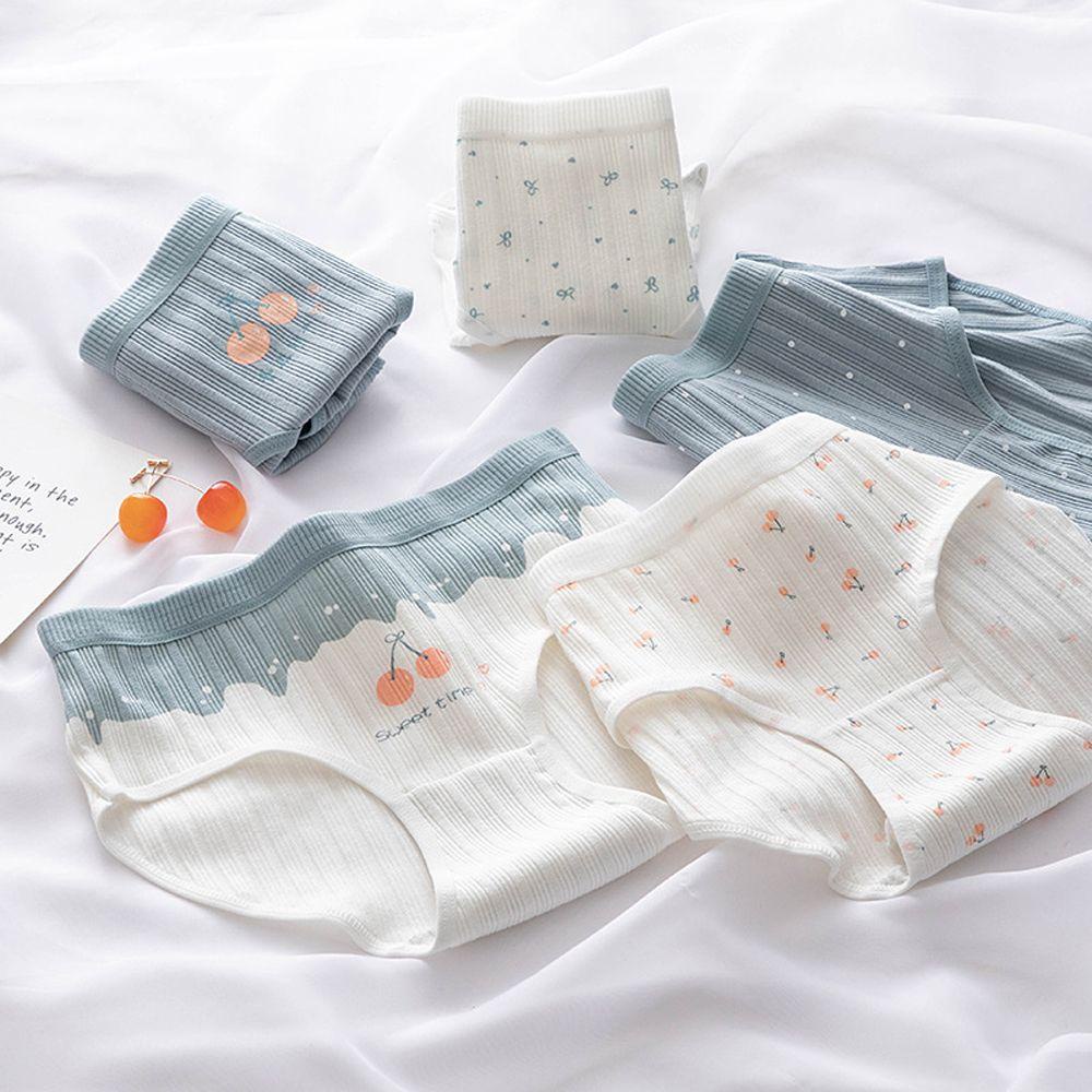 Quần Lót Cotton Thoáng Khí Co Giãn Họa Tiết Chấm Bi / Kẻ Sọc Đính Nơ Dễ Thương Cho Nữ