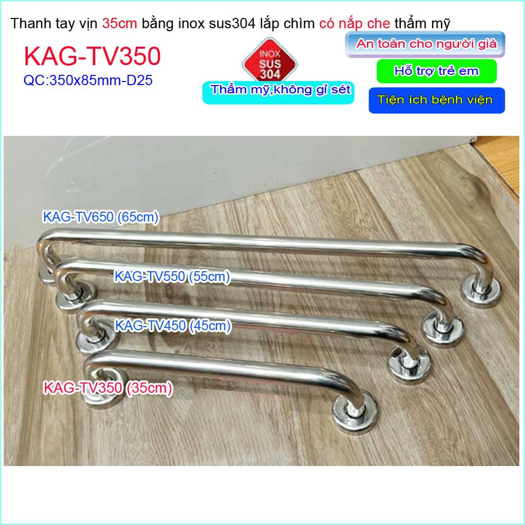 Thanh tay vịn nhà tắm Inox 304 KAG-TV350, tay vịn toilet người già- trẻ em 35cm SUS304 chắc chắn siêu bền