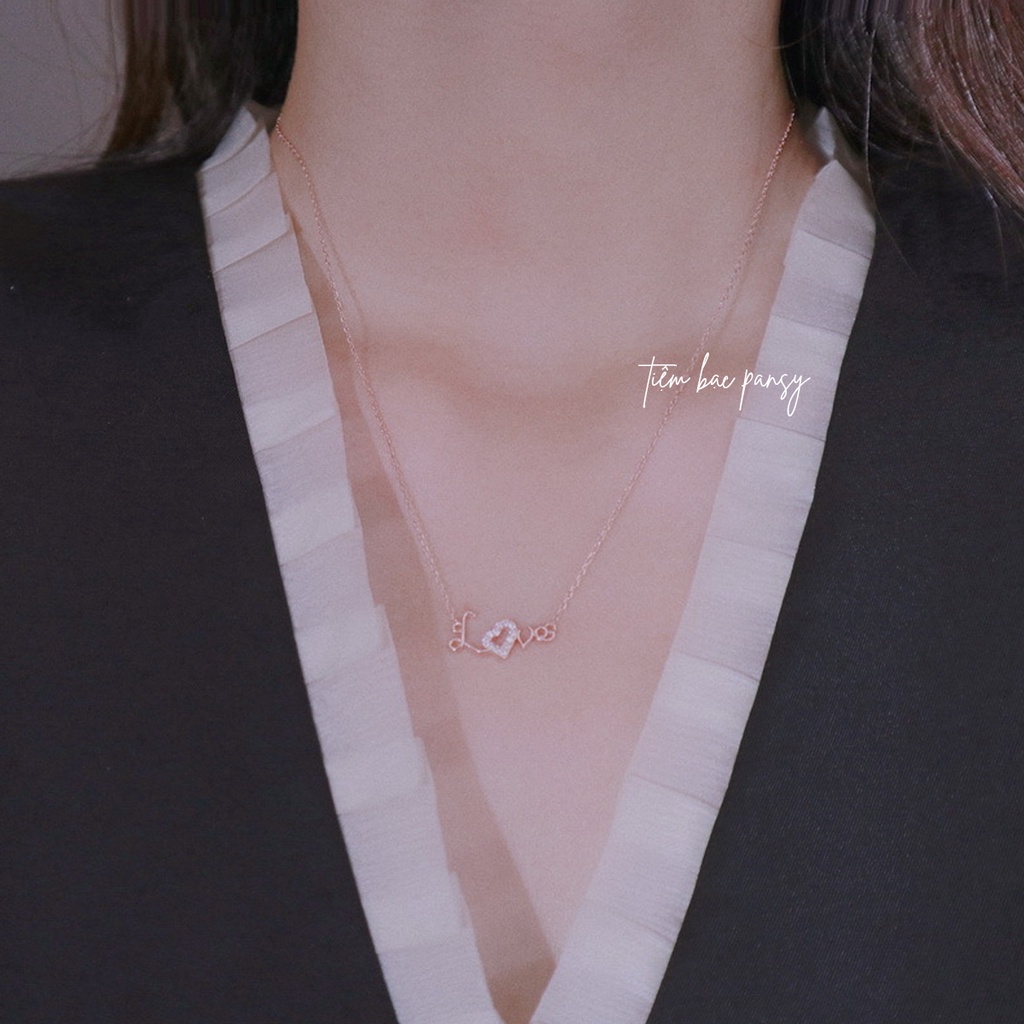 Vòng cổ bạc nữ Love tim nạm đá xinh xắn - Dây chuyền bạc ta cao cấp PANSY