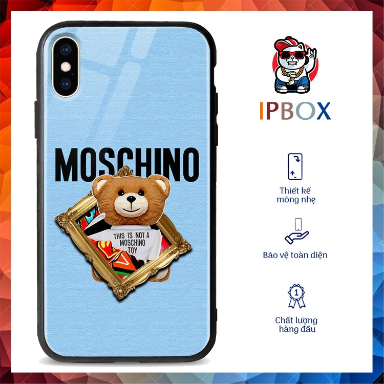 Ốp Đt Iphone In Hình Moschino Gấu Ted IPBOX Cho Iphone 12Promax/12Mini/11Promax/11/7Plus/Xs/Xr