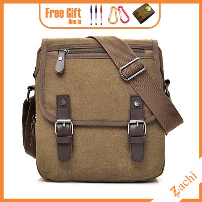 Túi Nam Đeo Chéo Mini Vải Canvas Zachi Trượt Nước Màu Nâu/Đen - T02