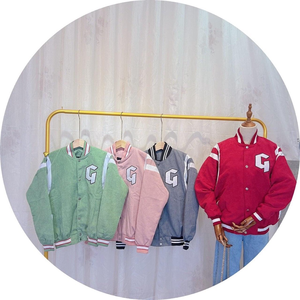 Áo Khoác Bomber Nhung Gân Tăm Thêu 𝐆 𝐍𝐠𝐮𝐲𝐞̂𝐧 Jacket Varsity GONZ Unisex Form Rộng Nam Nữ Ulzzang NUPAKACHI