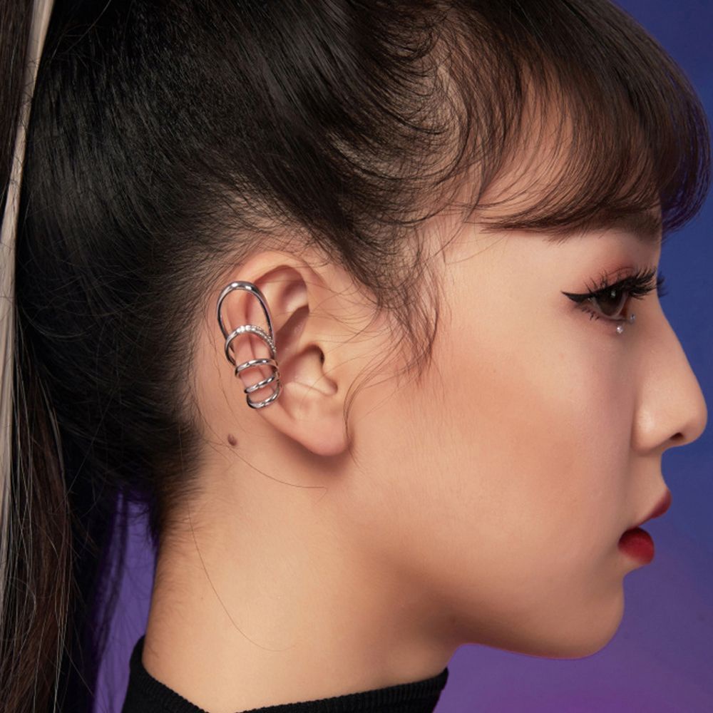 Khuyên kẹp vành tai đính đá zircon nhiều màu phong cách punk Hàn Quốc thanh lịch cho nữ