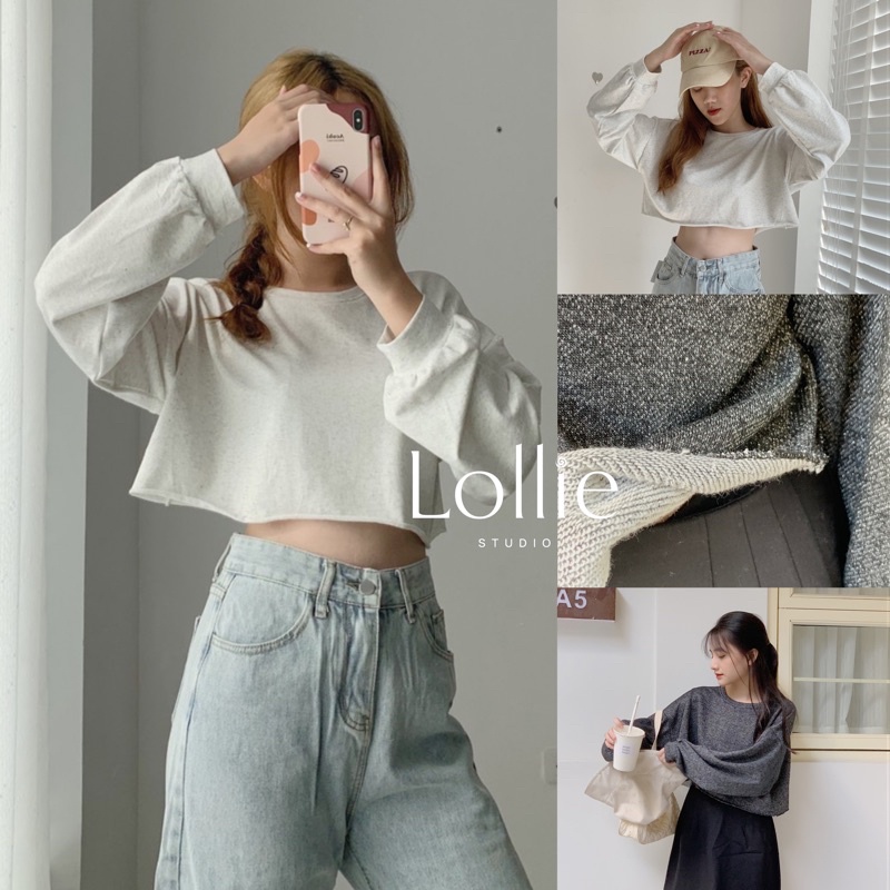 áo dáng ngắn nỉ da cá gấu cắt TKP113 LOLLIE STUDIO