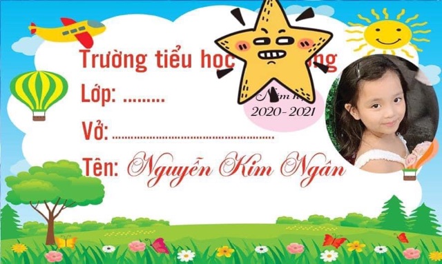 Nhãn vở tên bé gái theo yêu cầu