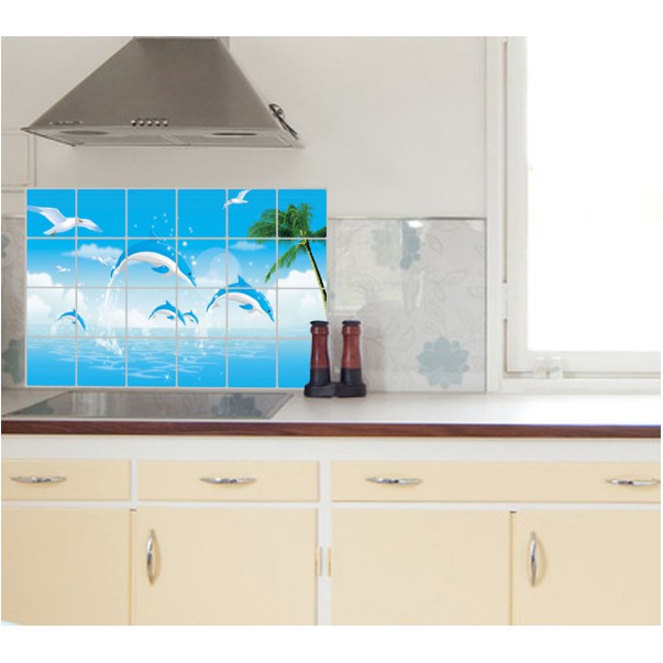 Decal dán bếp tráng nhôm cách nhiệt size lớn - đàn Cá Heo