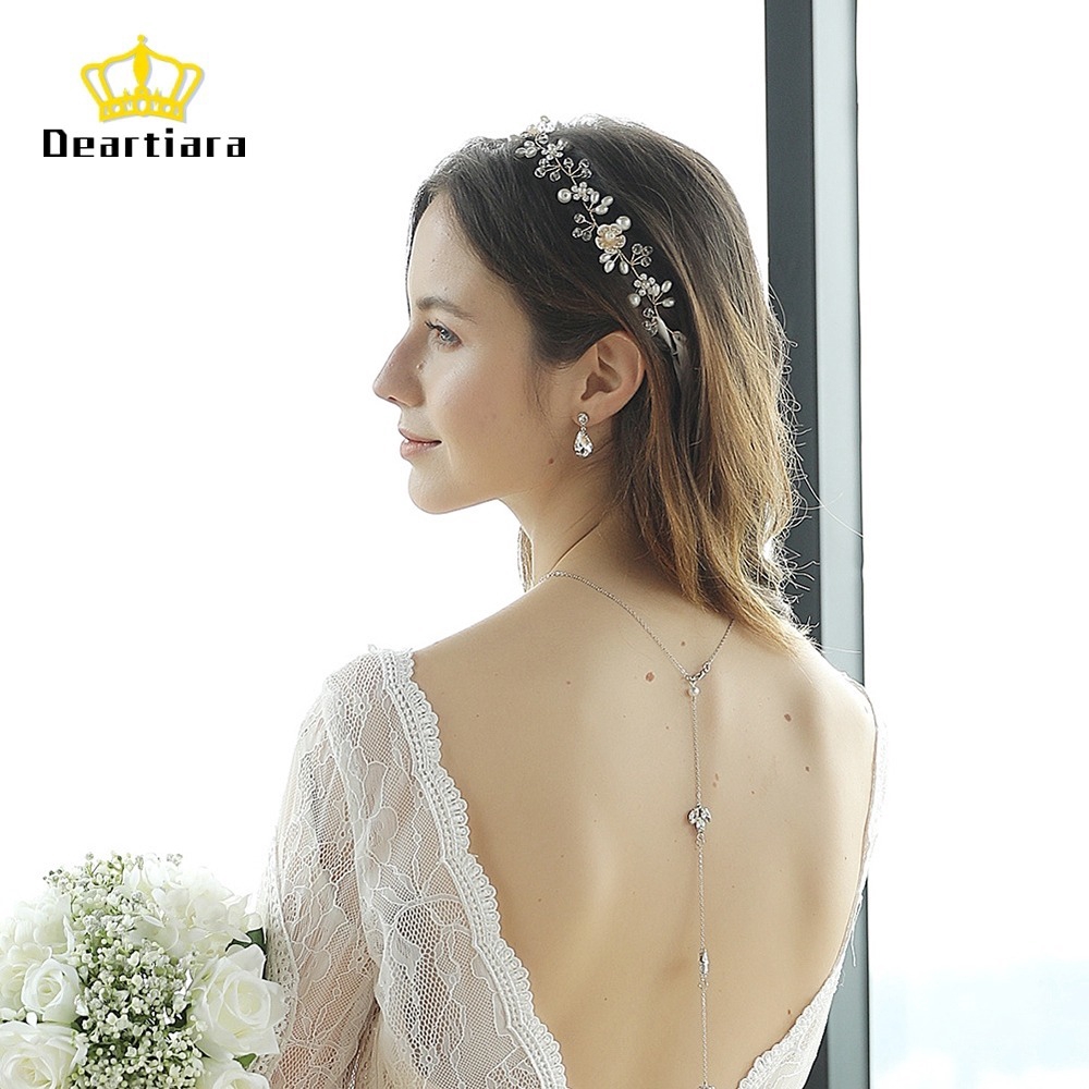 Vòng hoa đội đầu đính ngọc trai nhân tạo phong cách boho