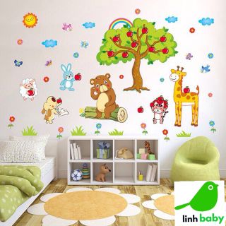 Decal dán tường vườn thú cây táo.